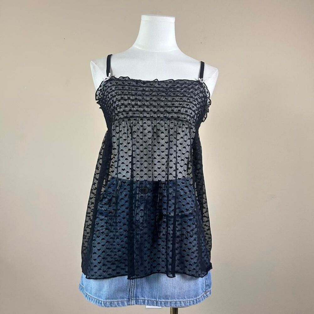 Dark Coquette Emo Heart Print Mesh Lingerie Top